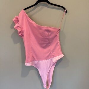 Pink, One Shoulder Bodysuit